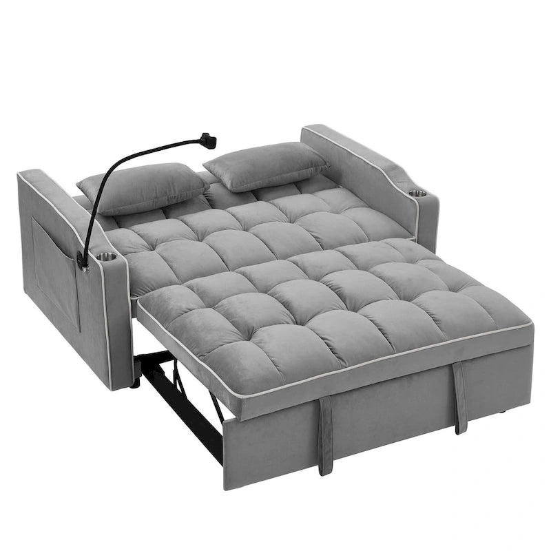 55.5-Inch Convertible Velvet Sofa Bed with USB Charging
