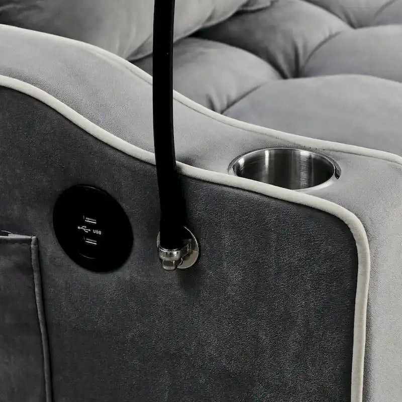 55.5-Inch Convertible Velvet Sofa Bed with USB Charging