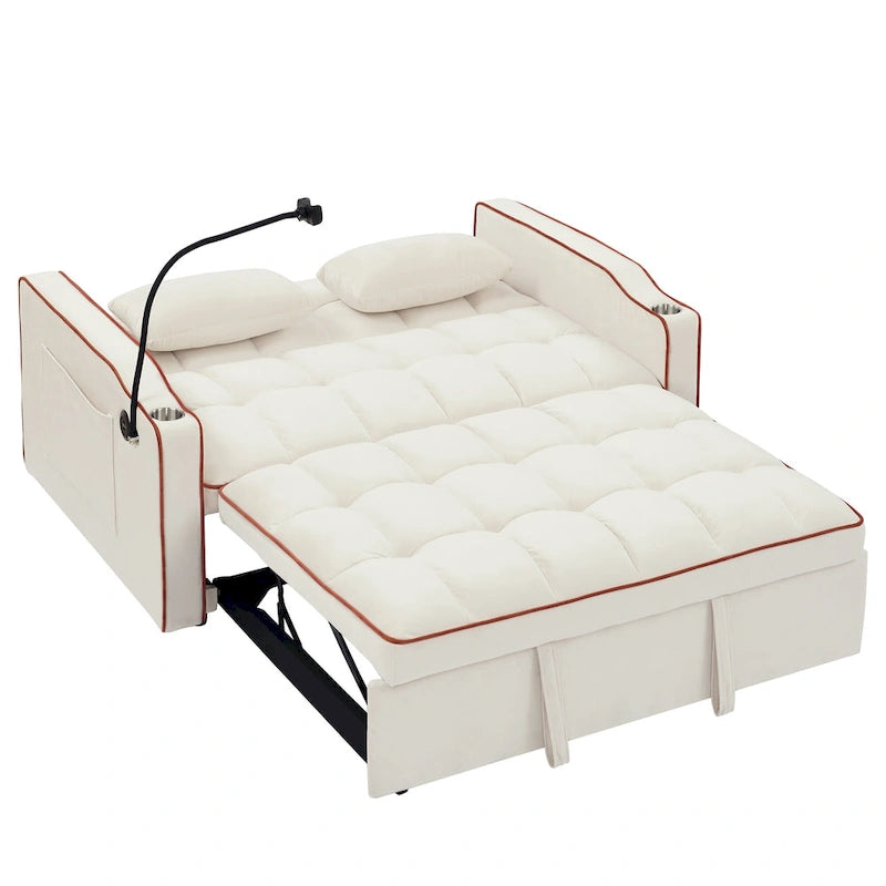 55.5-Inch Convertible Velvet Sofa Bed with USB Charging