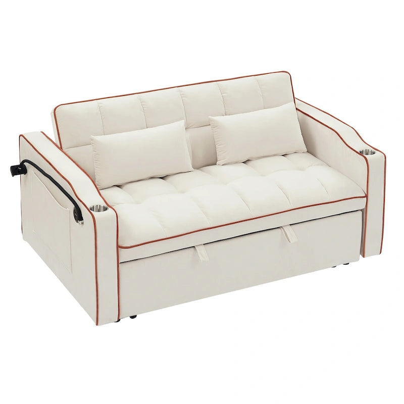 55.5-Inch Convertible Velvet Sofa Bed with USB Charging