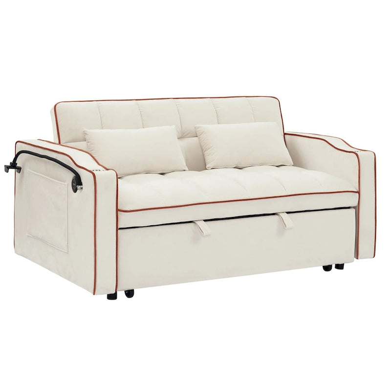 55.5-Inch Convertible Velvet Sofa Bed with USB Charging