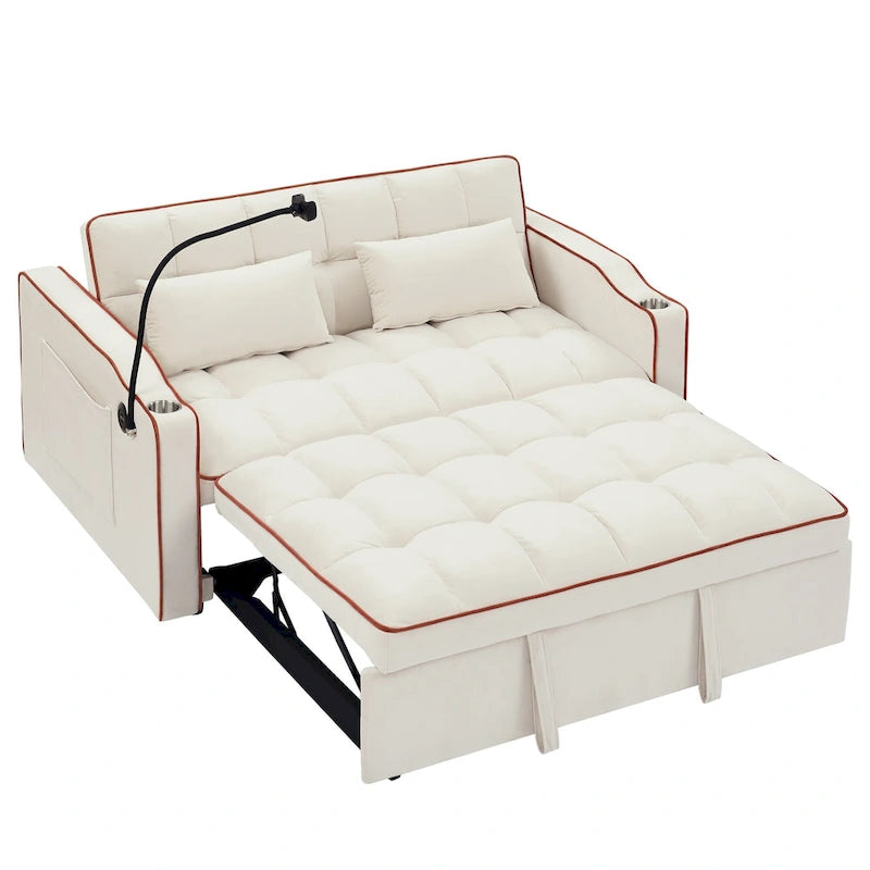 55.5-Inch Convertible Velvet Sofa Bed with USB Charging