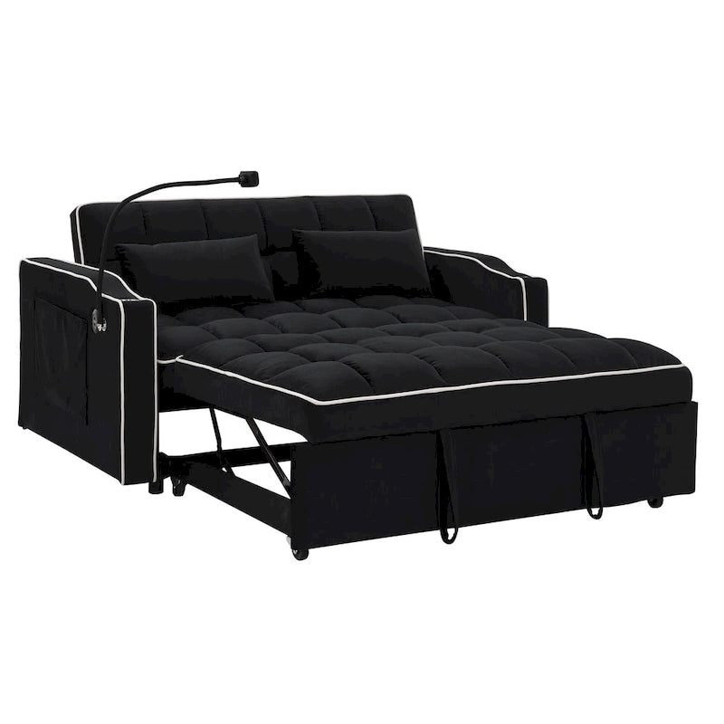 55.5-Inch Convertible Velvet Sofa Bed with USB Charging