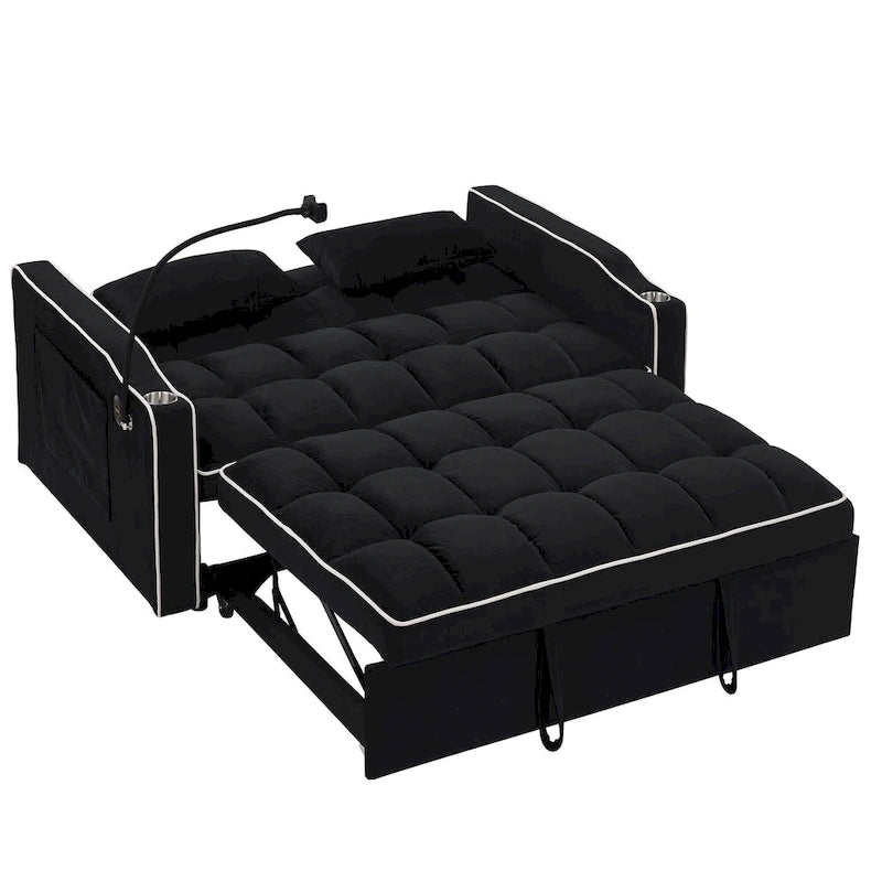 55.5-Inch Convertible Velvet Sofa Bed with USB Charging