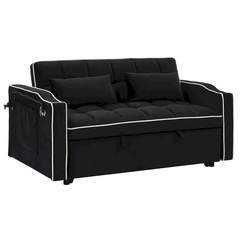 55.5-Inch Convertible Velvet Sofa Bed with USB Charging