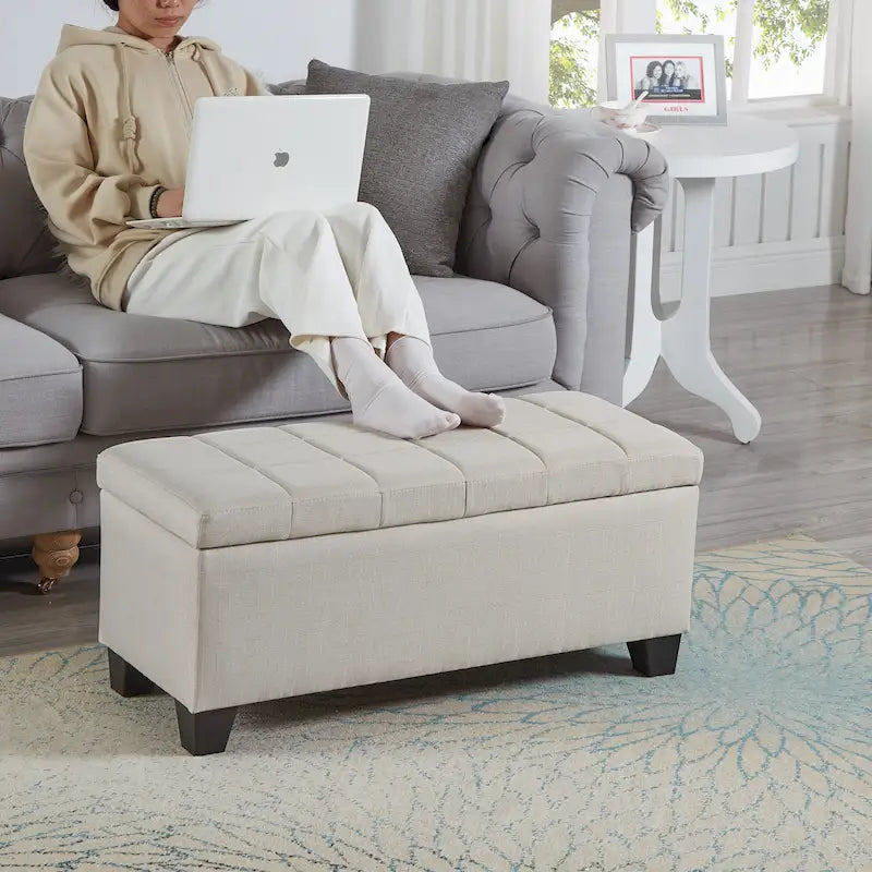 Rectangular Upholstered Storage Bench for Bedroom and Entryway