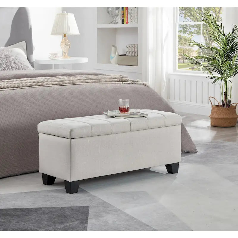 Rectangular Upholstered Storage Bench for Bedroom and Entryway