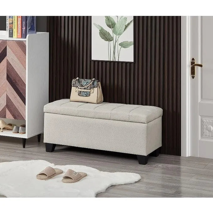 Rectangular Upholstered Storage Bench for Bedroom and Entryway