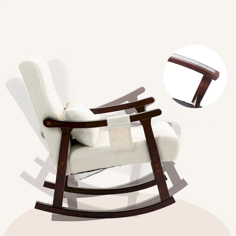 Upholstered Rocking Chair with Massage Lumbar Support