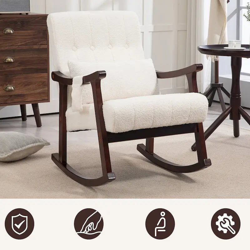 Upholstered Rocking Chair with Massage Lumbar Support