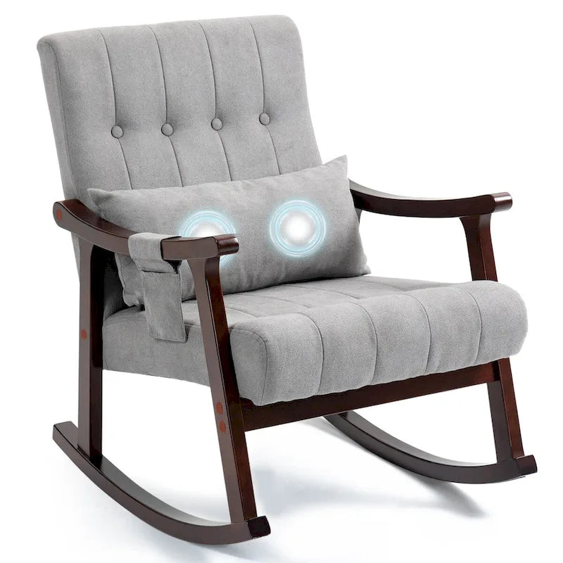 Upholstered Rocking Chair with Massage Lumbar Support