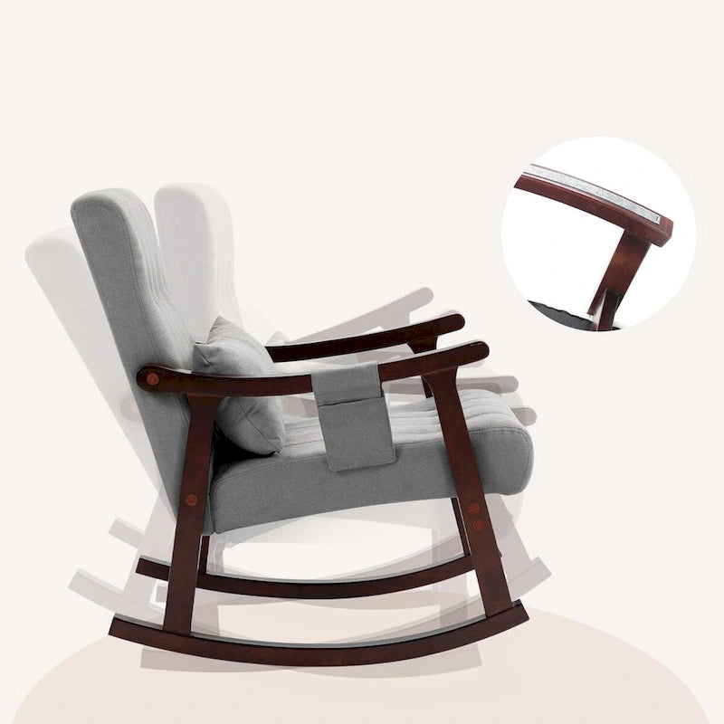 Upholstered Rocking Chair with Massage Lumbar Support