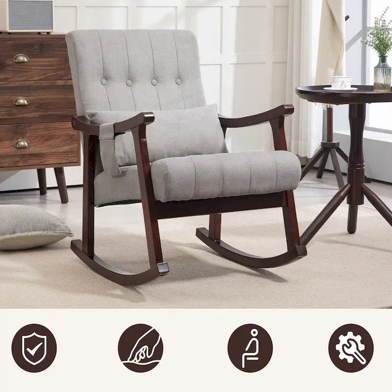 Upholstered Rocking Chair with Massage Lumbar Support