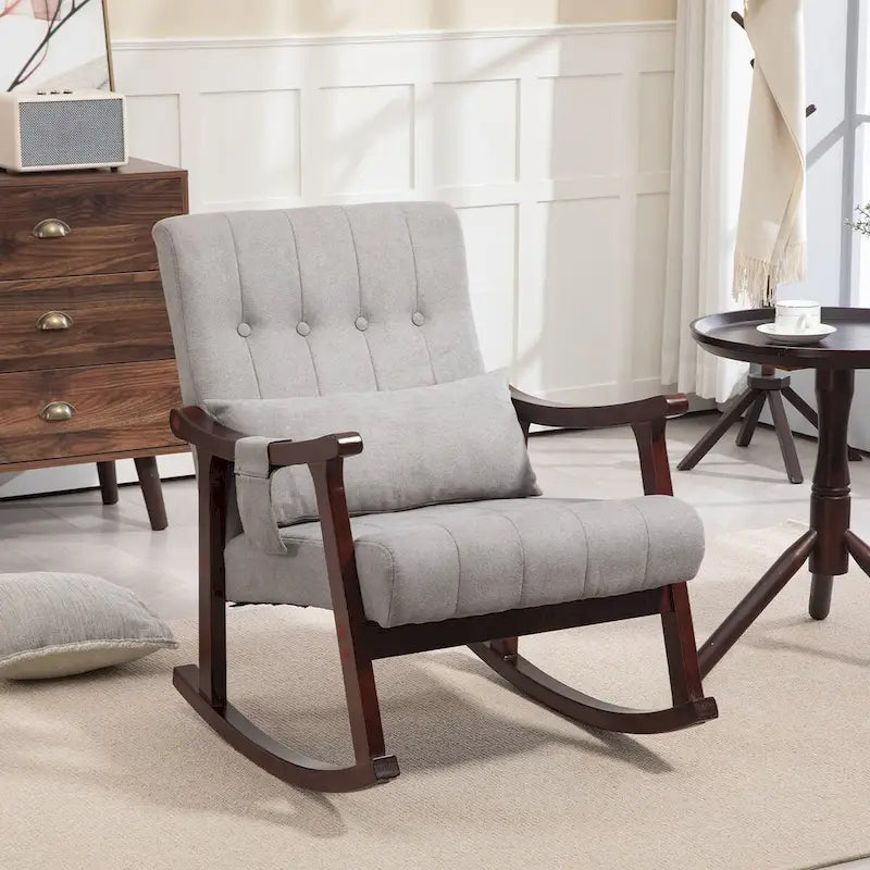 Upholstered Rocking Chair with Massage Lumbar Support