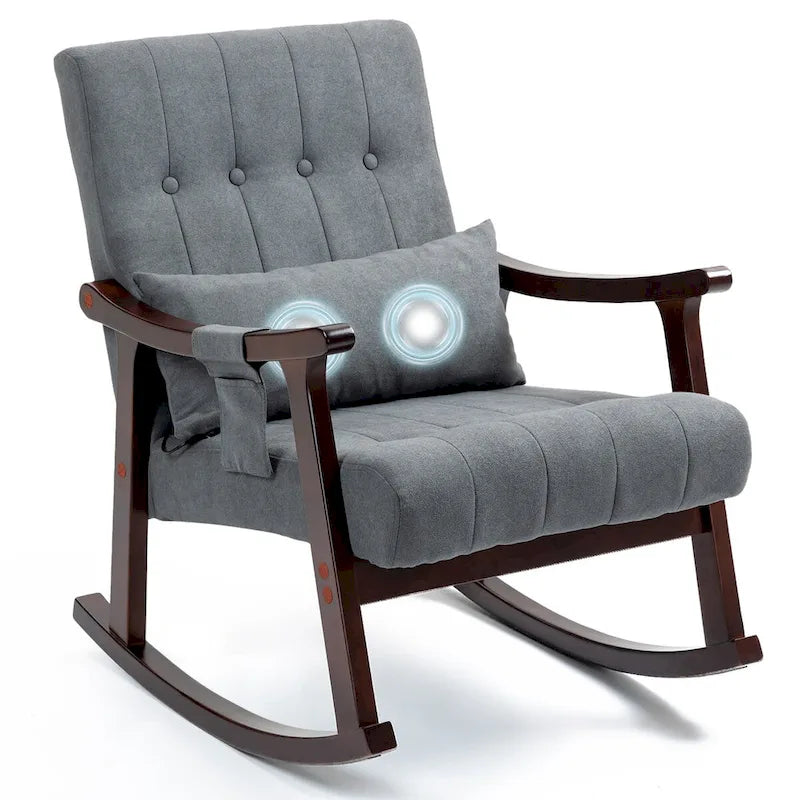 Upholstered Rocking Chair with Massage Lumbar Support