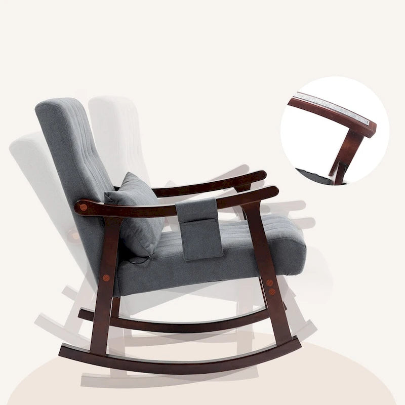Upholstered Rocking Chair with Massage Lumbar Support