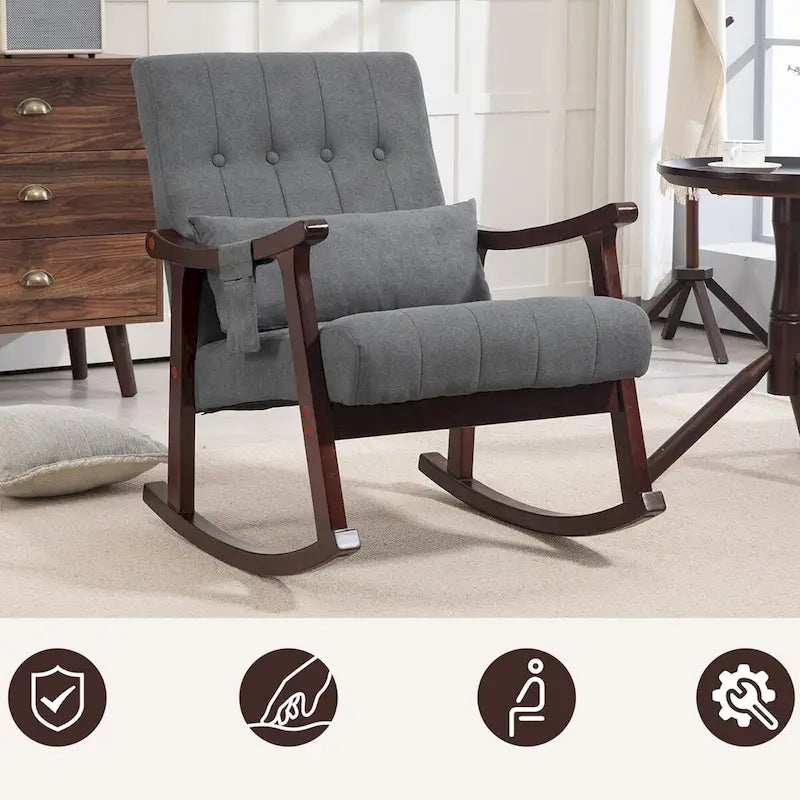 Upholstered Rocking Chair with Massage Lumbar Support