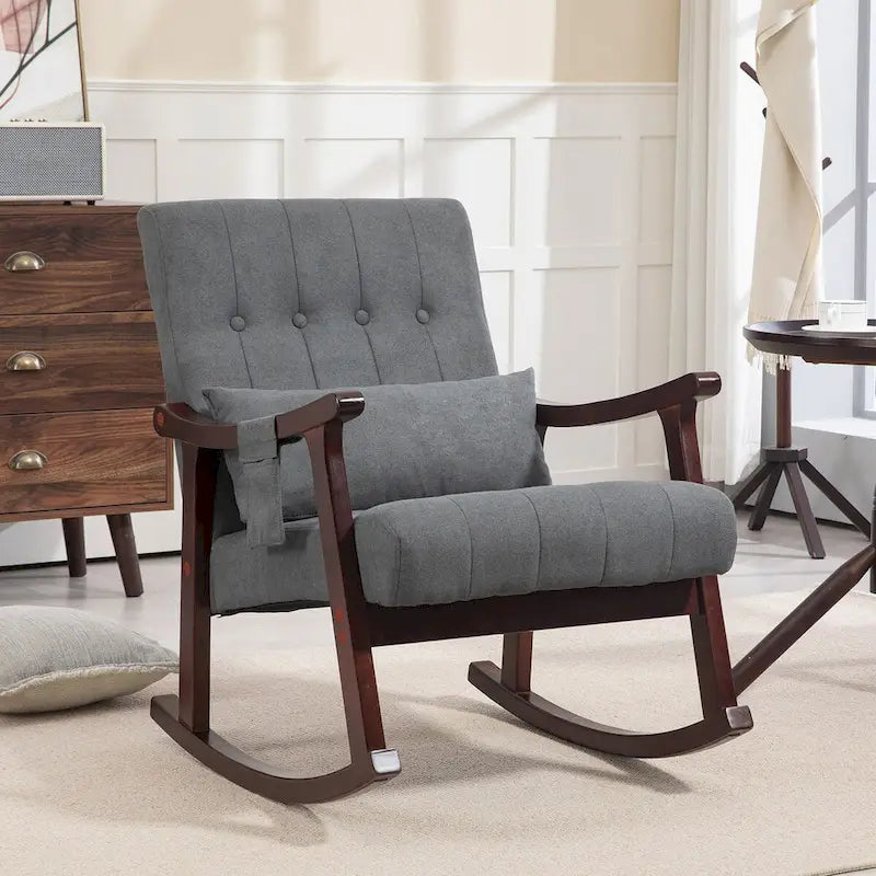 Upholstered Rocking Chair with Massage Lumbar Support