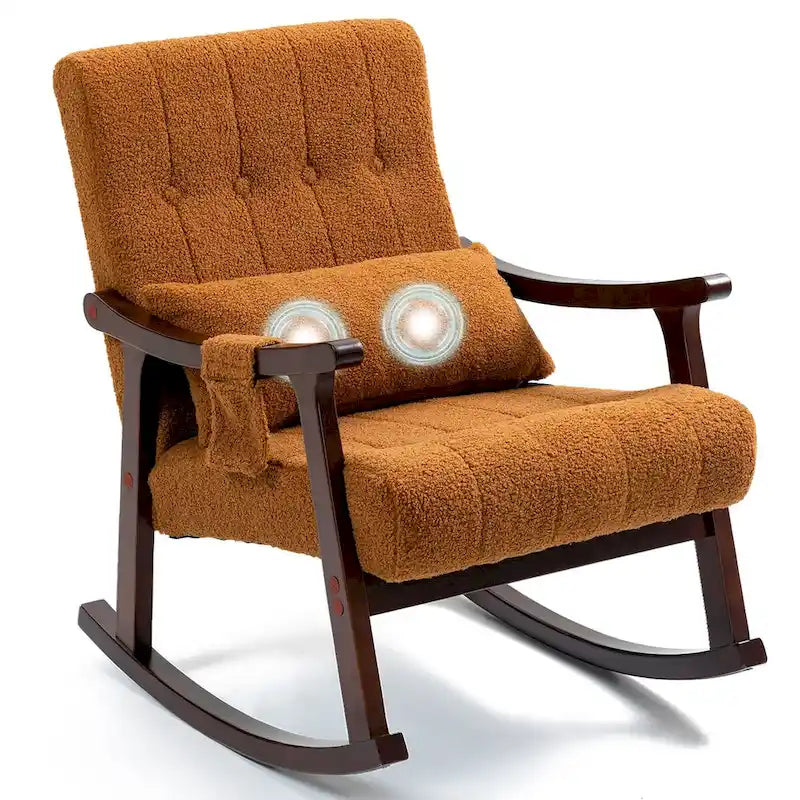Upholstered Rocking Chair with Massage Lumbar Support