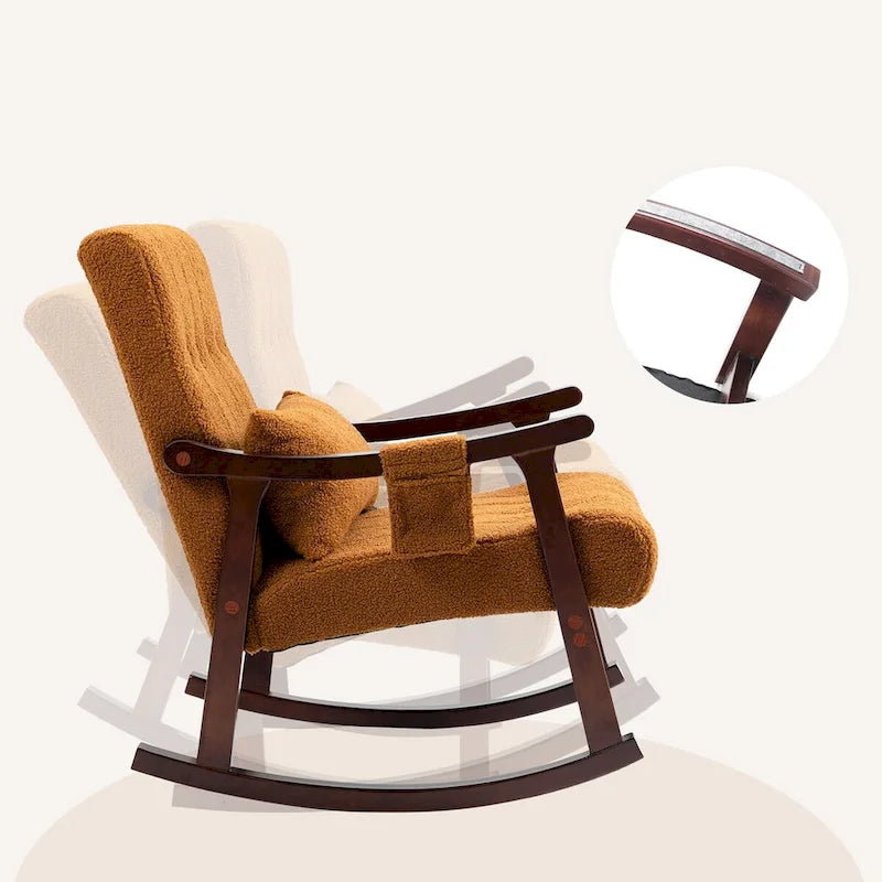 Upholstered Rocking Chair with Massage Lumbar Support