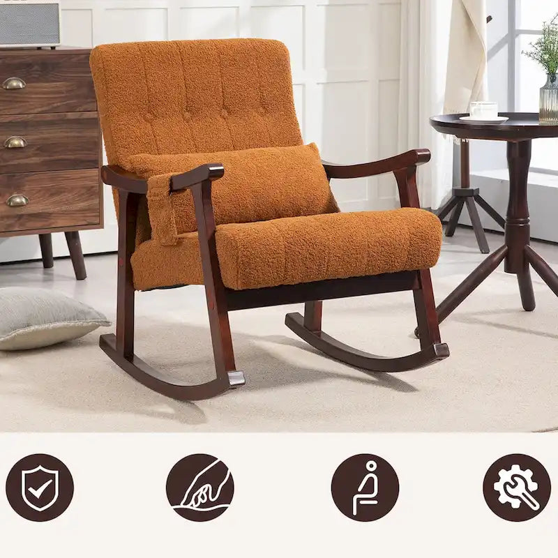 Upholstered Rocking Chair with Massage Lumbar Support