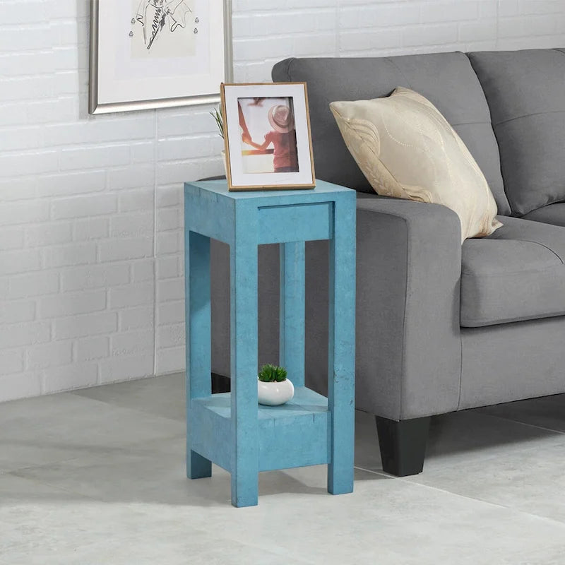 Rustic Farmhouse Wood Side Table with Lower Storage Shelf
