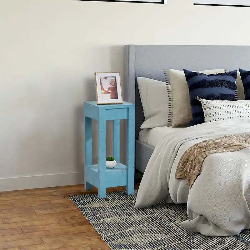 Rustic Farmhouse Wood Side Table with Lower Storage Shelf