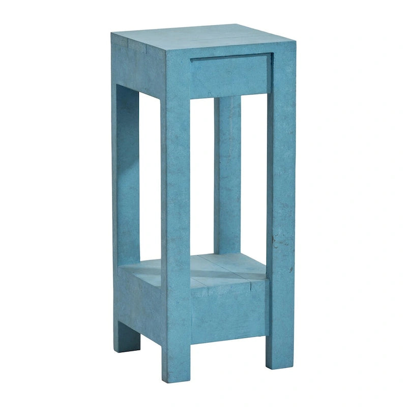 Rustic Farmhouse Wood Side Table with Lower Storage Shelf
