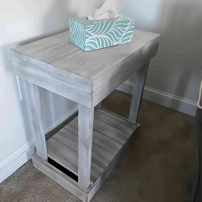 Rustic Farmhouse Wood Side Table with Lower Storage Shelf