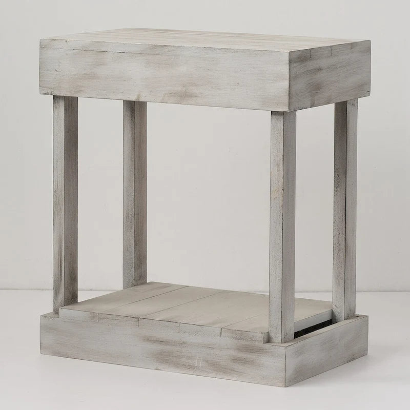 Rustic Farmhouse Wood Side Table with Lower Storage Shelf
