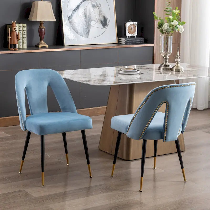 Set of 2 Upholstered Dining Chairs with Nailhead Trim and Metal Legs