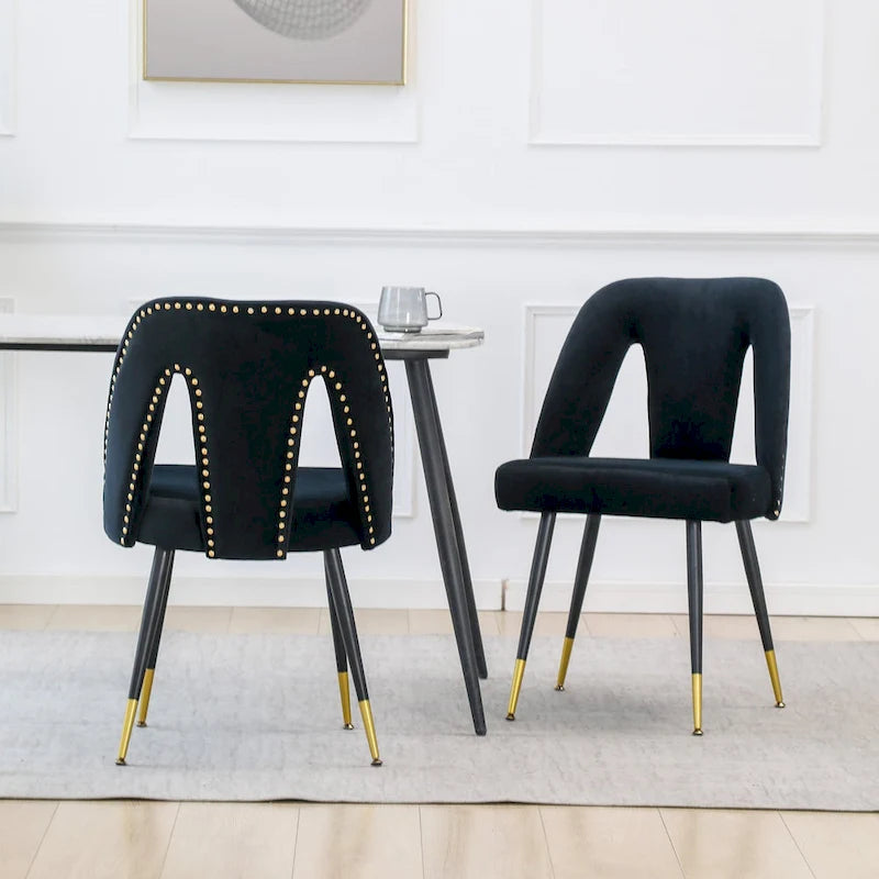 Set of 2 Upholstered Dining Chairs with Nailhead Trim and Metal Legs