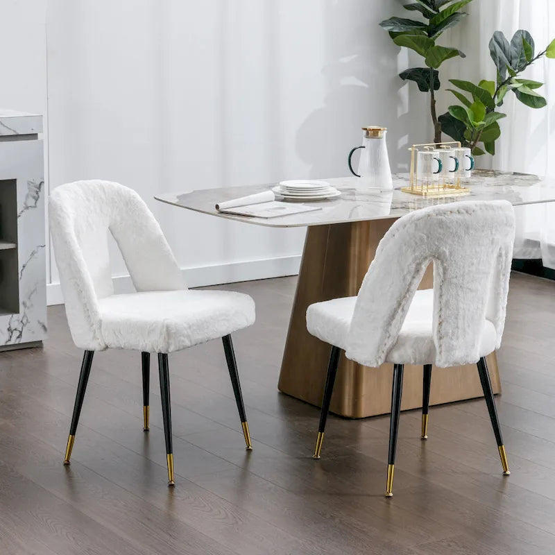 Set of 2 Upholstered Dining Chairs with Nailhead Trim and Metal Legs