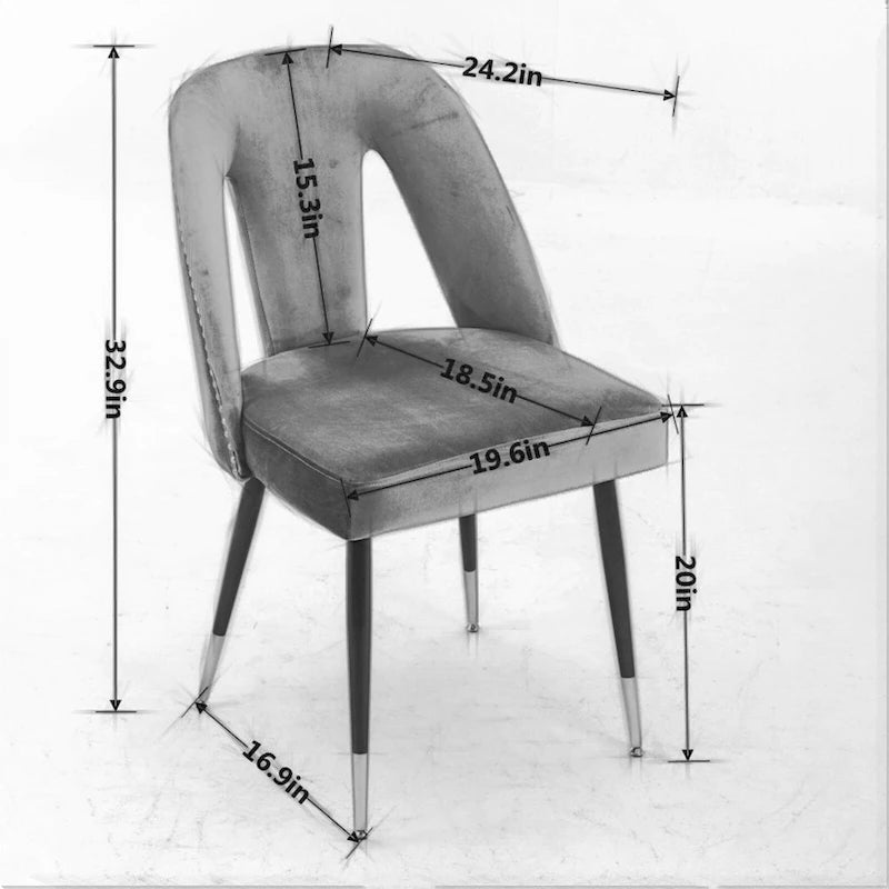 Set of 2 Upholstered Dining Chairs with Nailhead Trim and Metal Legs