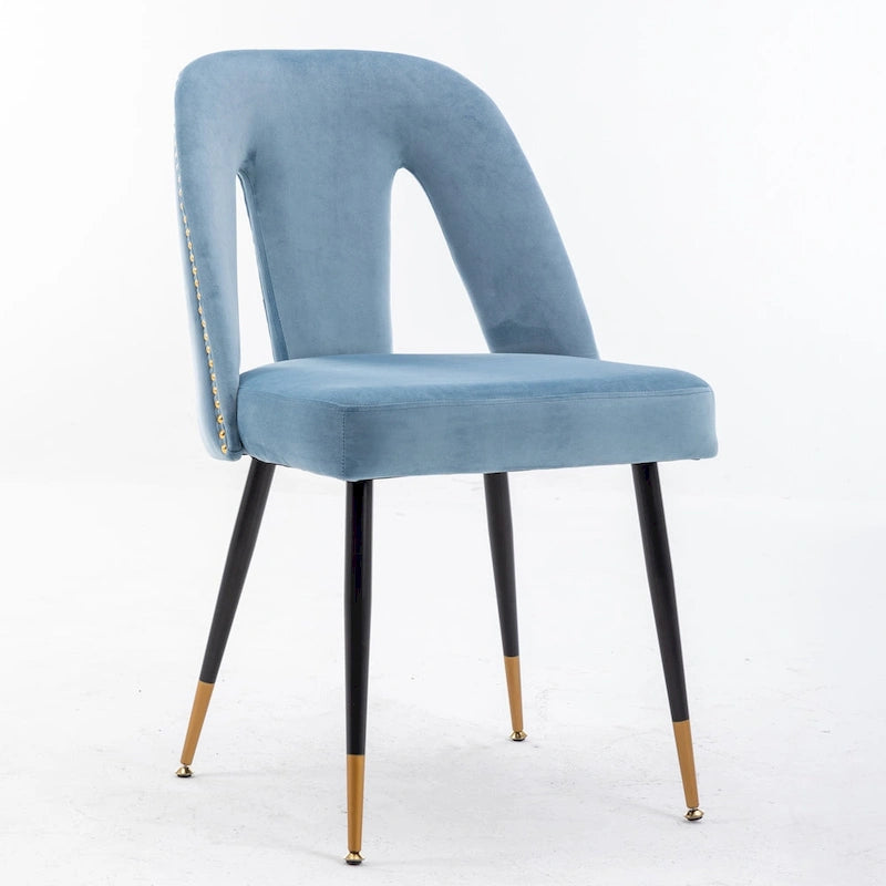 Set of 2 Upholstered Dining Chairs with Nailhead Trim and Metal Legs