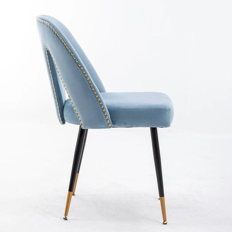 Set of 2 Upholstered Dining Chairs with Nailhead Trim and Metal Legs