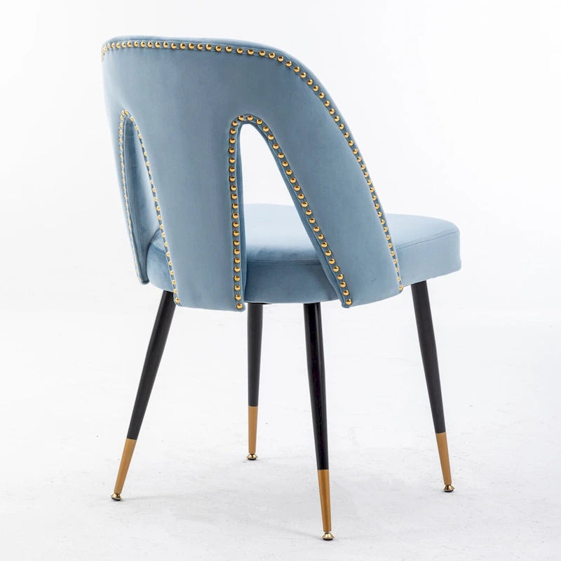 Set of 2 Upholstered Dining Chairs with Nailhead Trim and Metal Legs