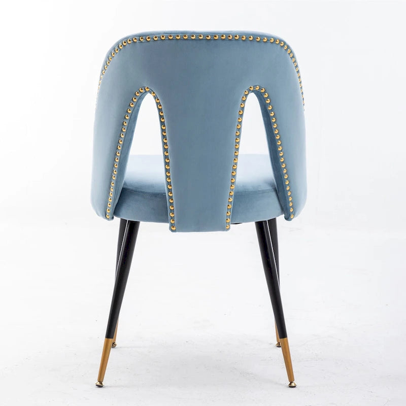 Set of 2 Upholstered Dining Chairs with Nailhead Trim and Metal Legs