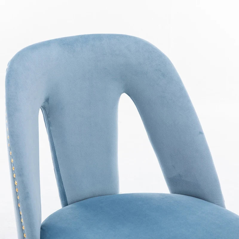 Set of 2 Upholstered Dining Chairs with Nailhead Trim and Metal Legs