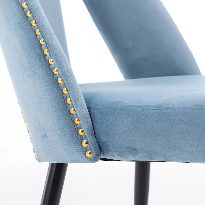 Set of 2 Upholstered Dining Chairs with Nailhead Trim and Metal Legs