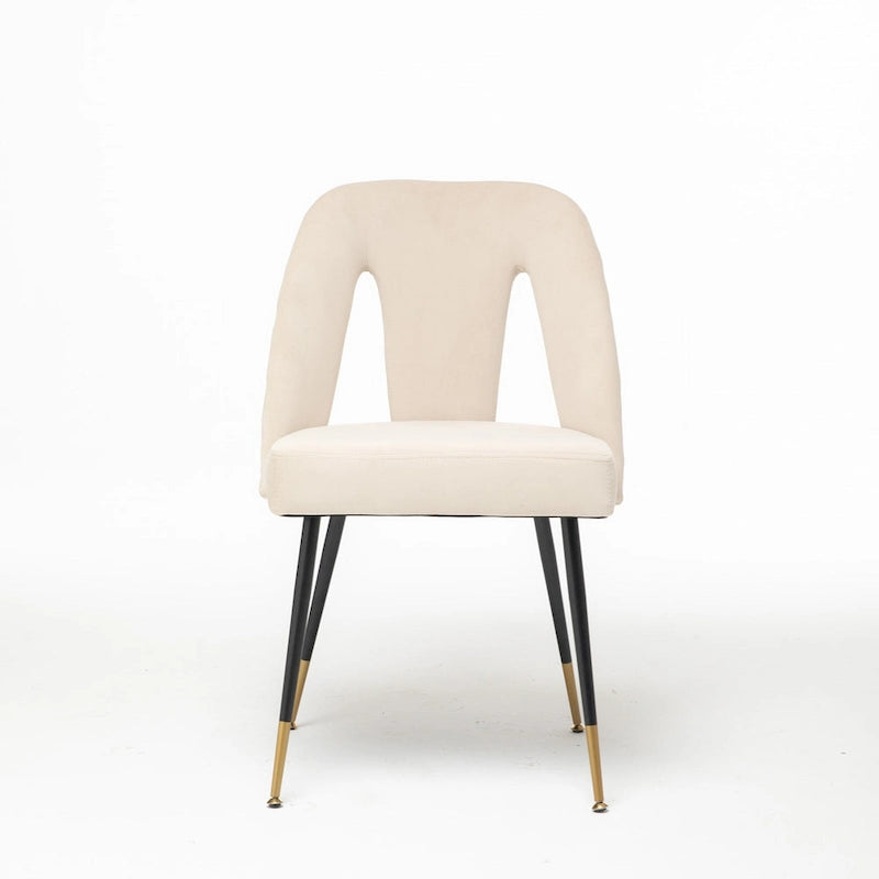 Set of 2 Upholstered Dining Chairs with Nailhead Trim and Metal Legs