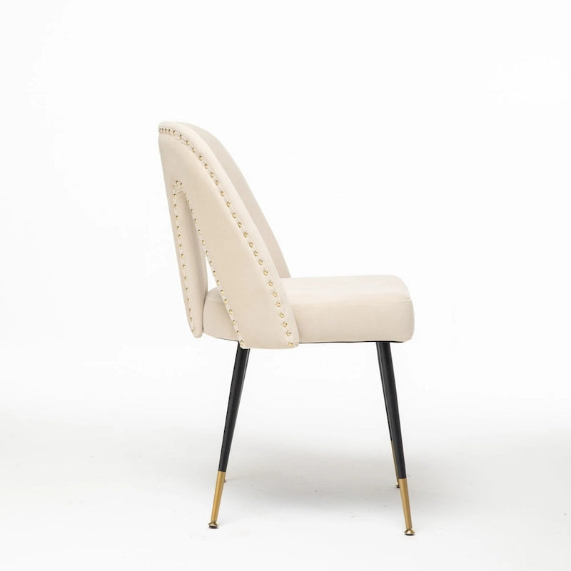 Set of 2 Upholstered Dining Chairs with Nailhead Trim and Metal Legs