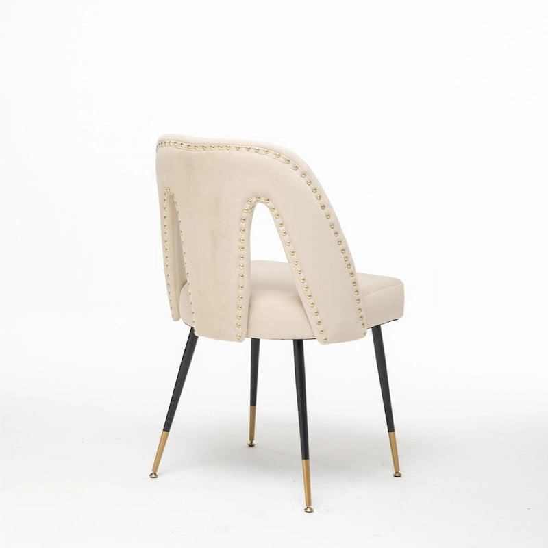 Set of 2 Upholstered Dining Chairs with Nailhead Trim and Metal Legs