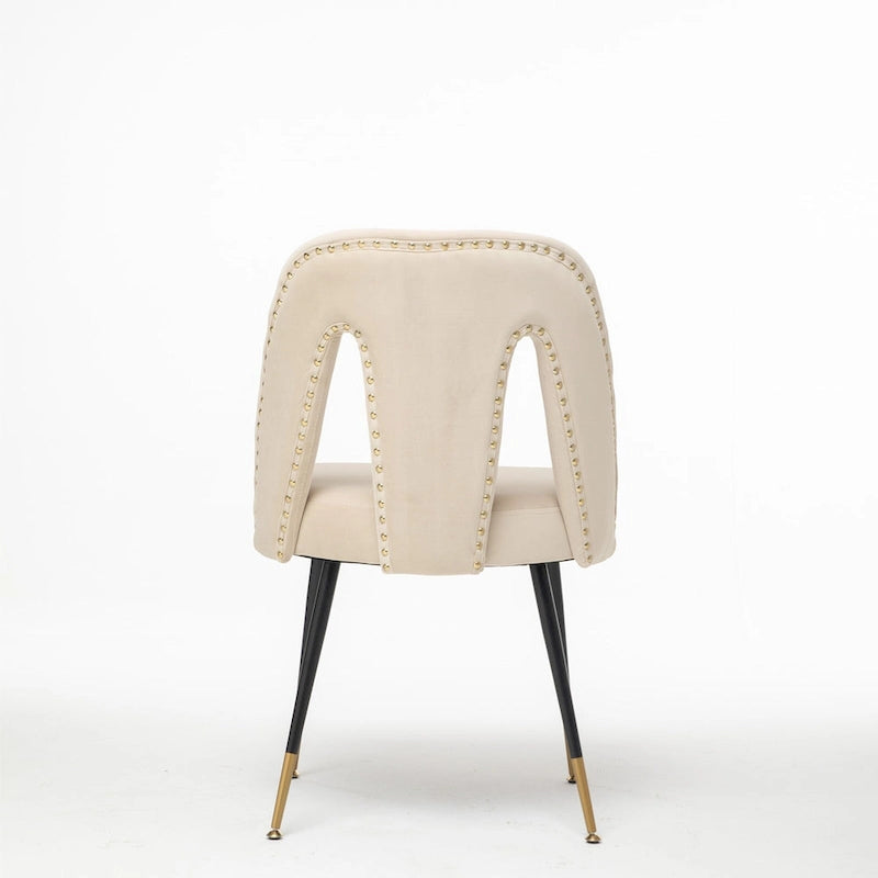 Set of 2 Upholstered Dining Chairs with Nailhead Trim and Metal Legs