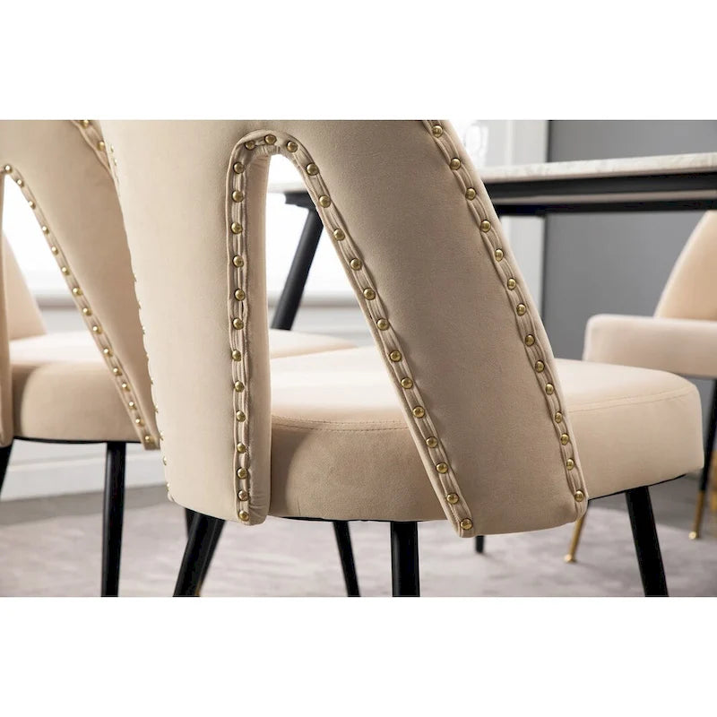 Set of 2 Upholstered Dining Chairs with Nailhead Trim and Metal Legs