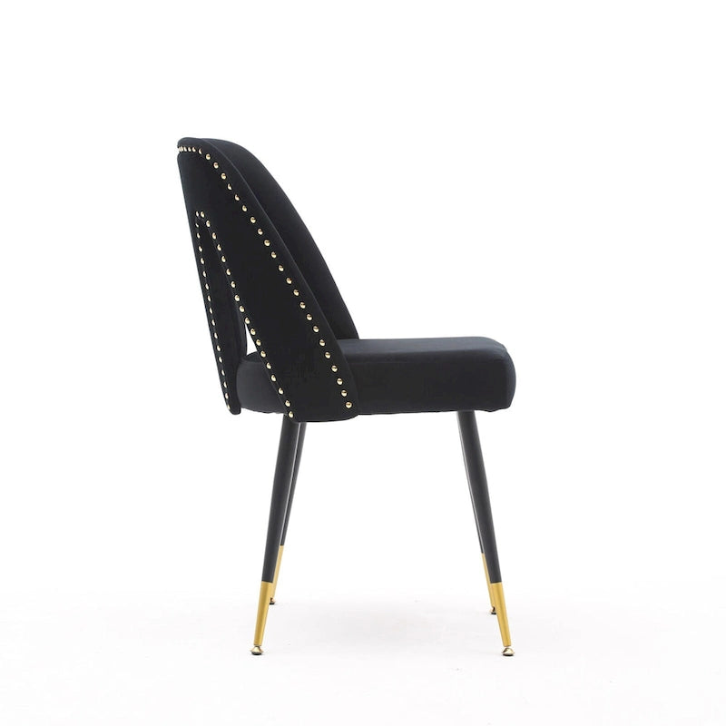 Set of 2 Upholstered Dining Chairs with Nailhead Trim and Metal Legs