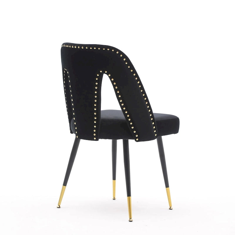 Set of 2 Upholstered Dining Chairs with Nailhead Trim and Metal Legs