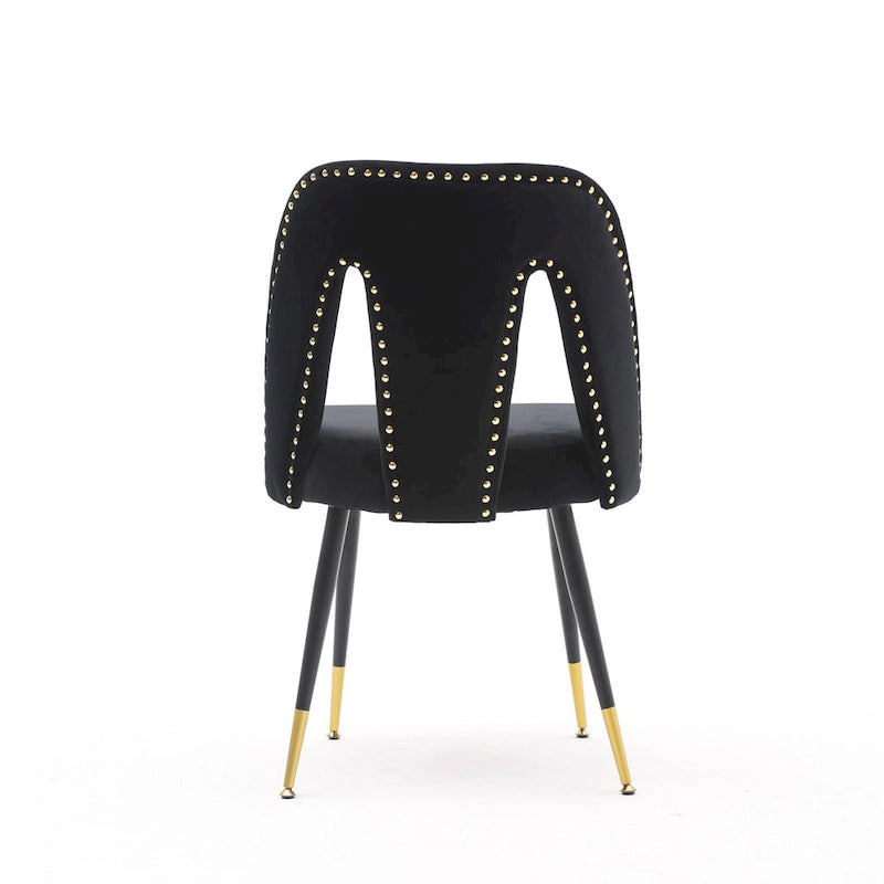 Set of 2 Upholstered Dining Chairs with Nailhead Trim and Metal Legs