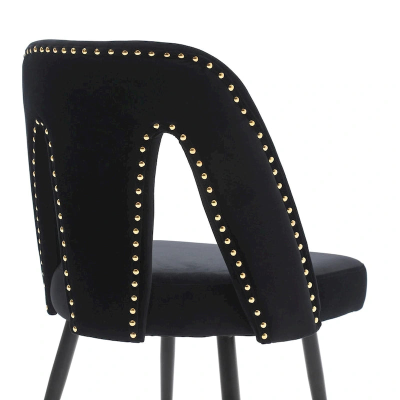 Set of 2 Upholstered Dining Chairs with Nailhead Trim and Metal Legs