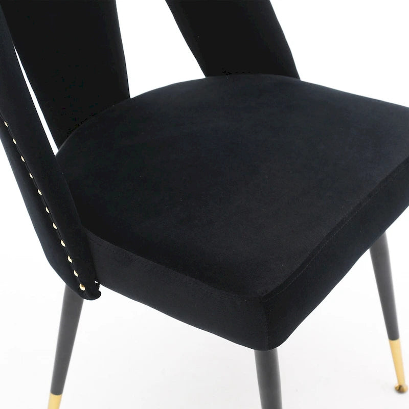 Set of 2 Upholstered Dining Chairs with Nailhead Trim and Metal Legs